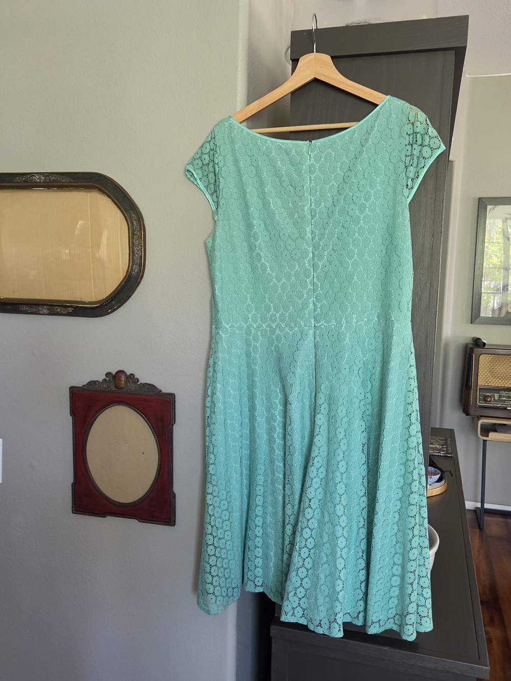 Evan Picone Seafoam Lace Fit-and-Flare Midi Dress